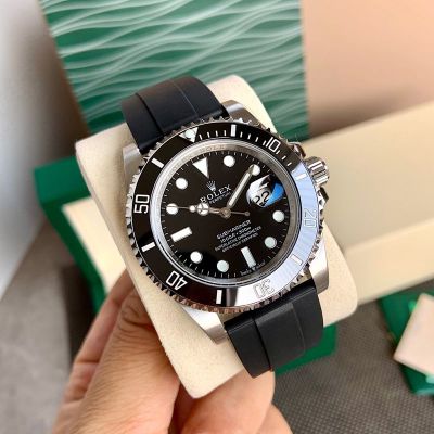 relogio rolex pulseira de borracha Submariner ETA 2824 Movement 41mm 904L Steel Black Dial Watch